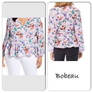 NWT! Bobeau purple floral wrap peplum blouse 2X